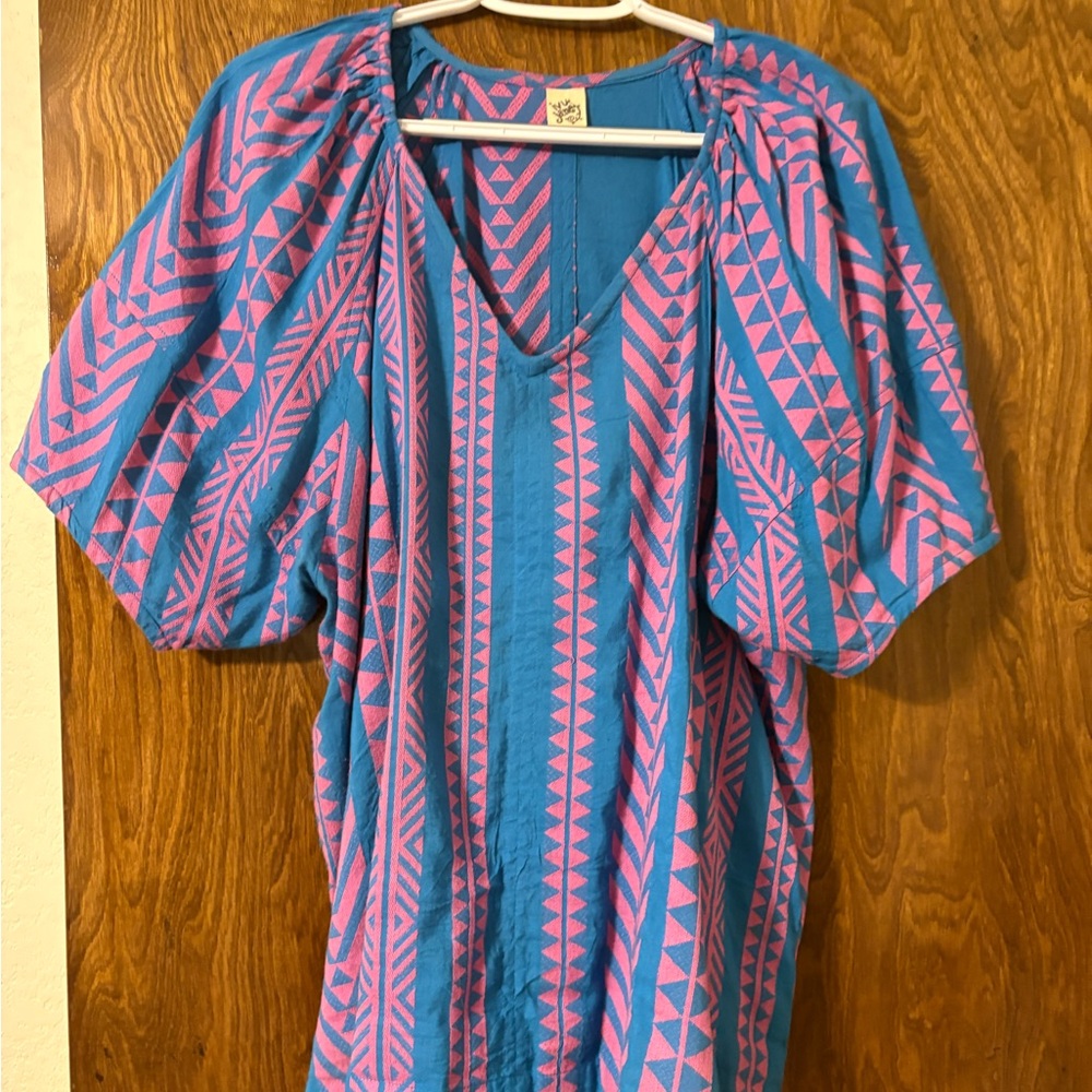 Ivy Jane Vibrant Blue and Pink Geometric Women's Top